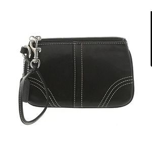 Coach Small Black Leather Coin Zipper Wristlet w/Hangtag - 6" L, 4" H, 1" D